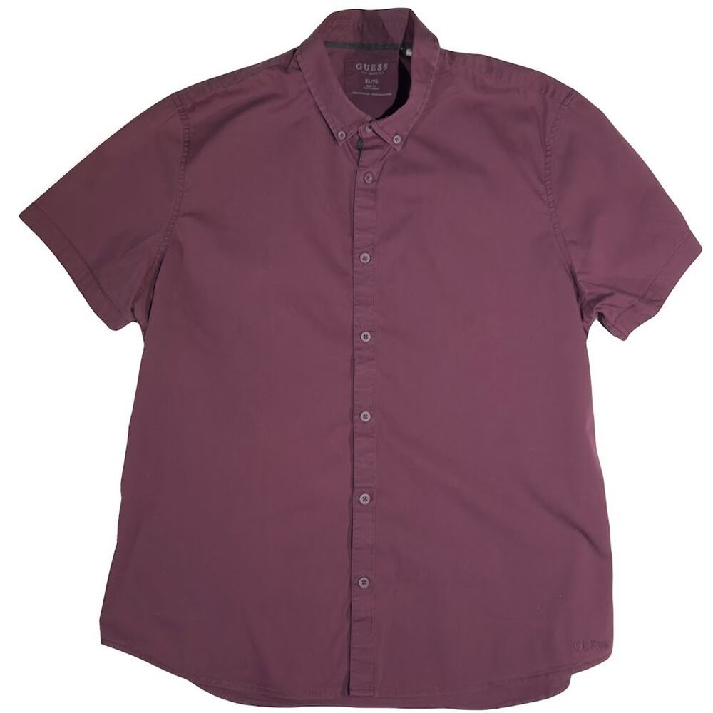 Guess Men's Maroon Shirt Size X-Large Slim Fit Button Down Short Sleeve XL